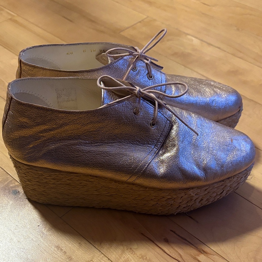 Robert Clergerie Paris pink metallic platforms with jute base - Size 40 (8.5 US)